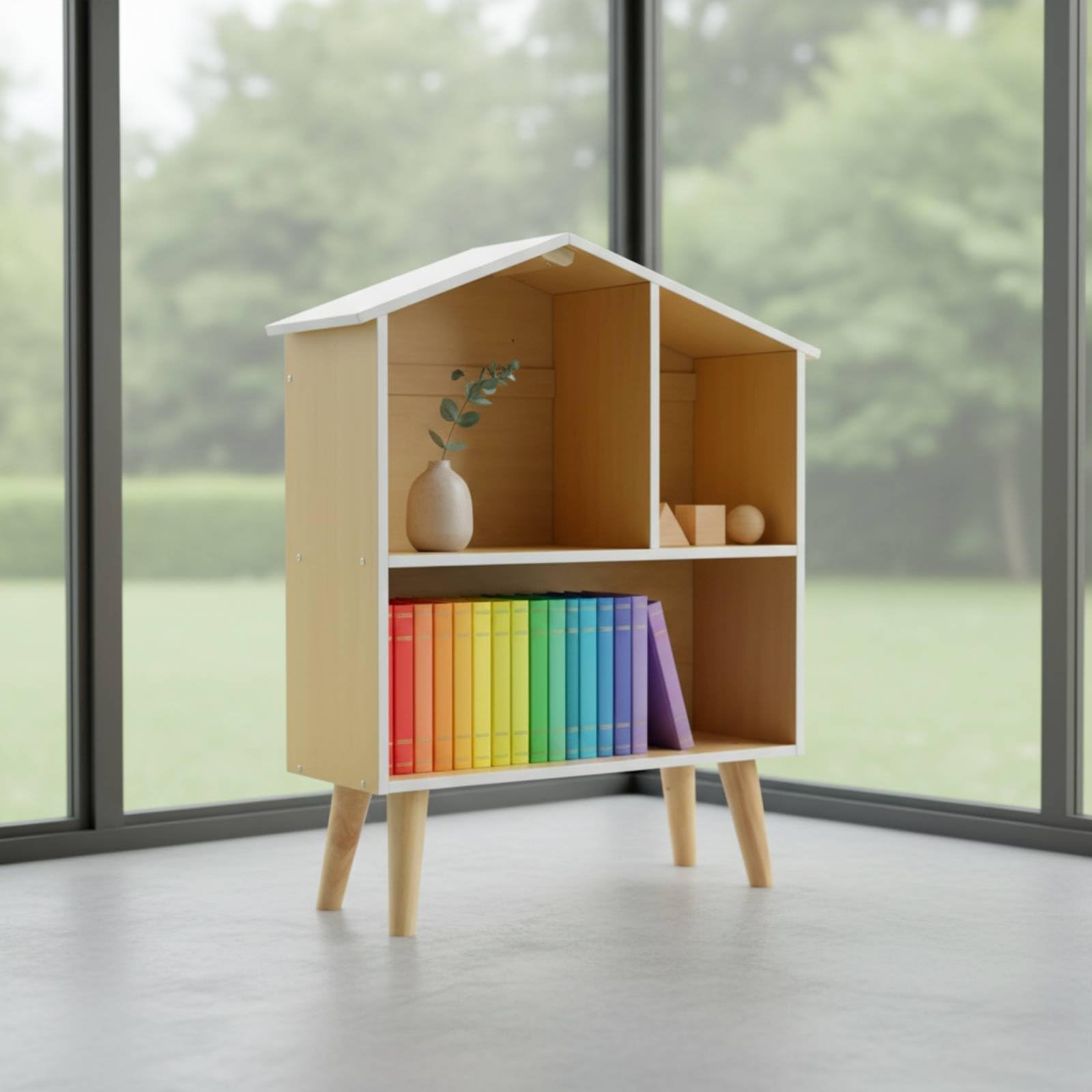 DIY Puppenhaus Holzspielhaus Regal Aufbewahrung Kinder Möbel Bausatz Lernspaß Kreative Gestaltung Solider Holzrahmen mit Fächern für Kinderzimmer Spielzimmer Vorschule Geschenk Heimdekoration