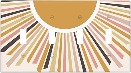 Miniatura 129 de Cubiertas de Interruptor de Luz de Palanca Simple con Diseño Abstracto de Sol Amanecer Retro, Placa Decorativa Arcoíris Atardecer de 1 Gang, Placa