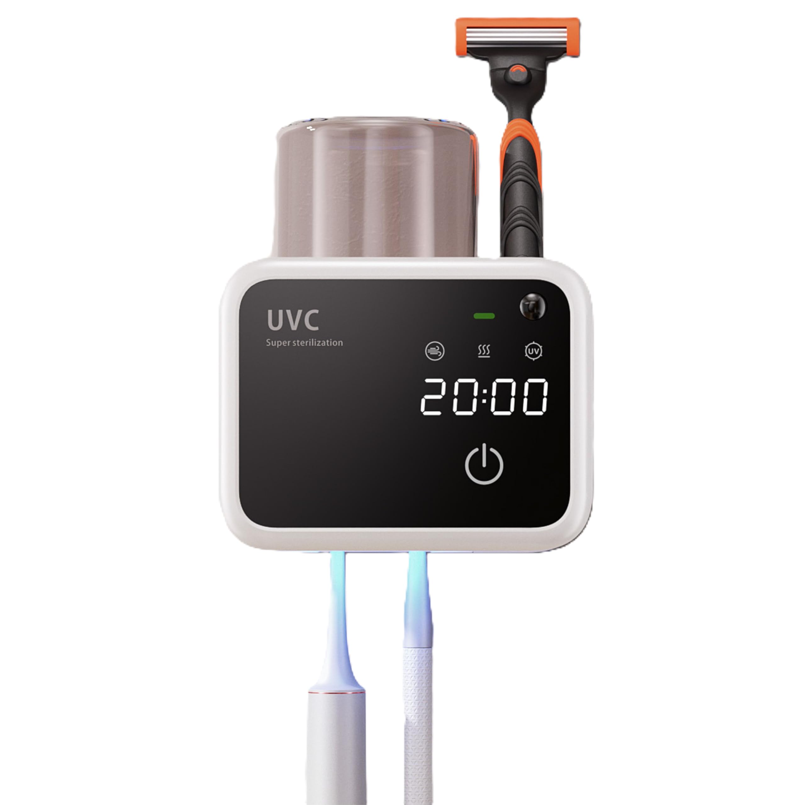 20000mAh Desinfectante para Cepillos De Dientes con UV,Esterilizador Cepillo Dientes UV Soporte Cepillo de Dientes Pared,Función De Tiempo (Blanco),Instalación sin Perforación,Soporte para 2 Cabezales