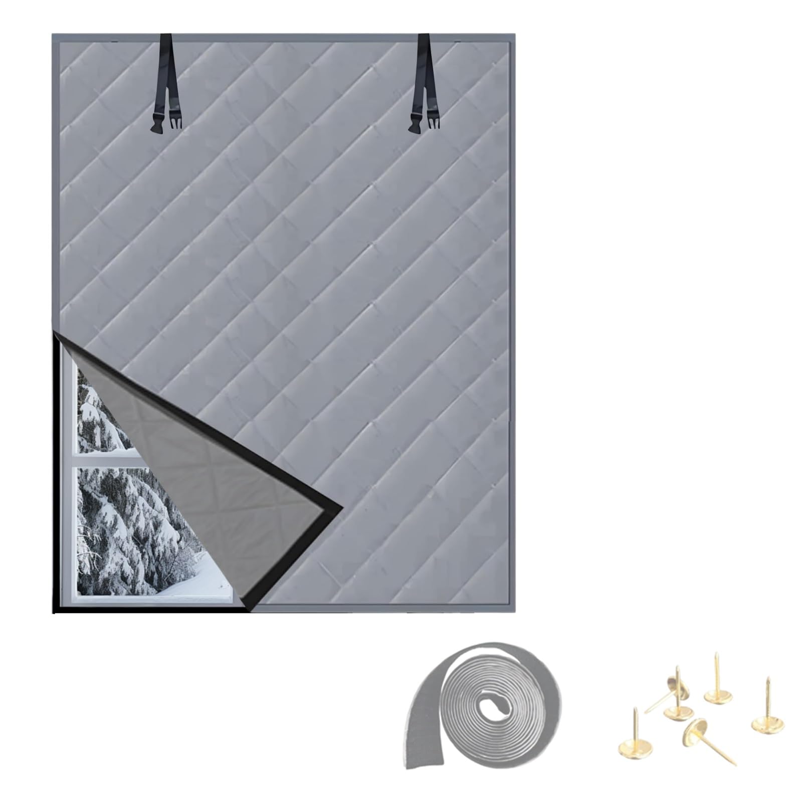Heavy Duty Thermal Insulated Window Cover, Thermal Insulation Window Cover, Insulated Windproof Coldproof Insulation Kit Reduce Noise For Window To Block Wind Keep Warm(Gray,180x279cm)