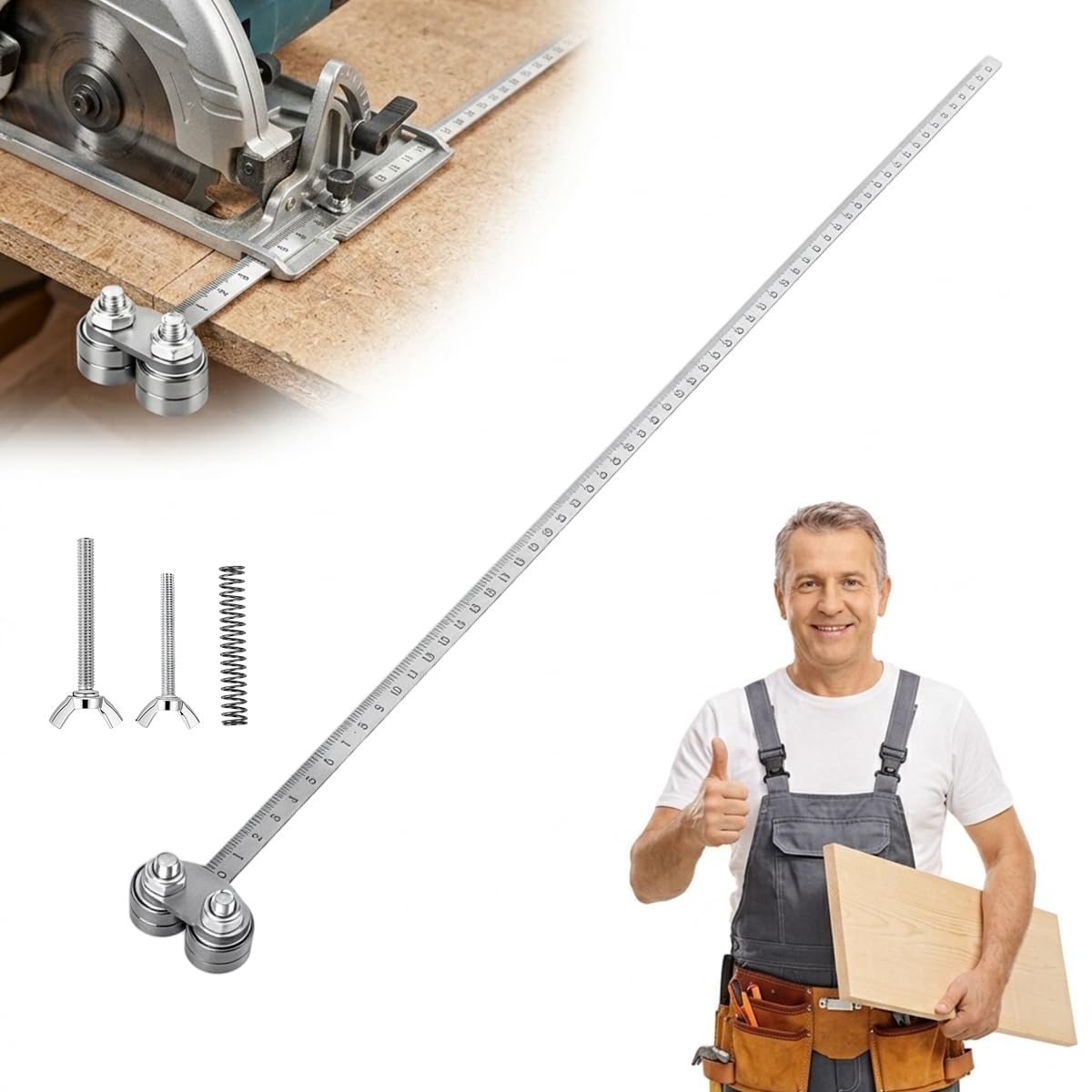 Serplex® 23.6'' Circular Saw Edge Guide Rail with Dual Bearing Rollers, Stainless Steel Rip Fence Cutting Guide Attachment Circular Saw Straight Line Guide for Straight Precision Woodworking Cuts-picture-28
