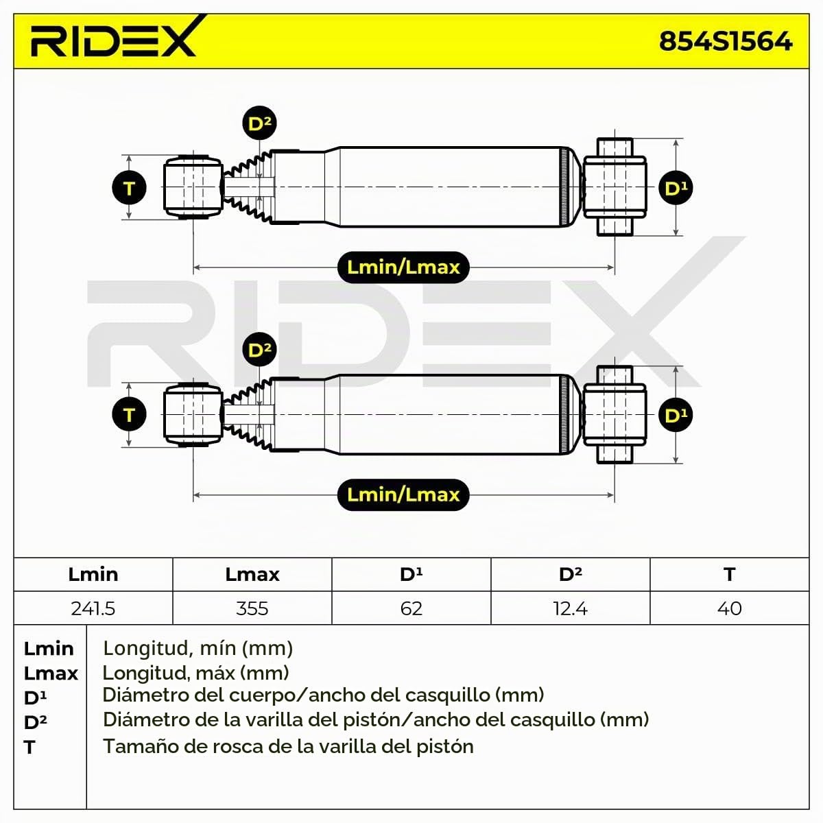 RIDEX 854S1564 2x Amortiguador Trasero Compatible con PEUGEOT 206 Fastback 2A/C