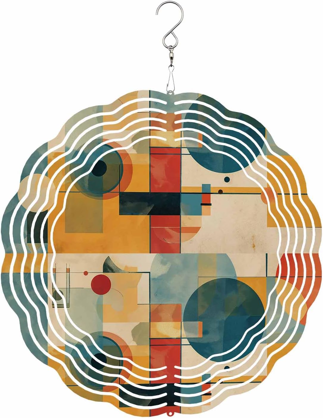 Abstract Wind Spinners, Oil Painting Retro Geometric Orange Hanging Wind Spinners for Yard and Garden 3D Stainless Steel Metal Sculptures Crafts Ornaments 12 Inch