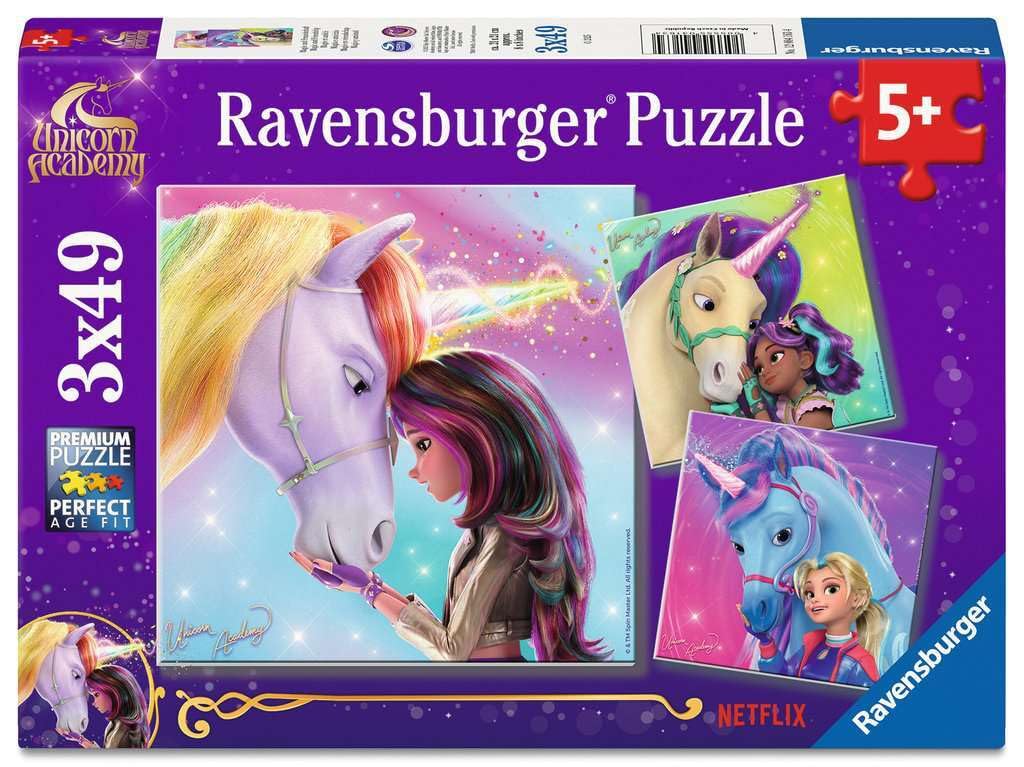 Kinderpuzzle 3x49 Teile - Unicorn Academy - Magie und Freundschaft
