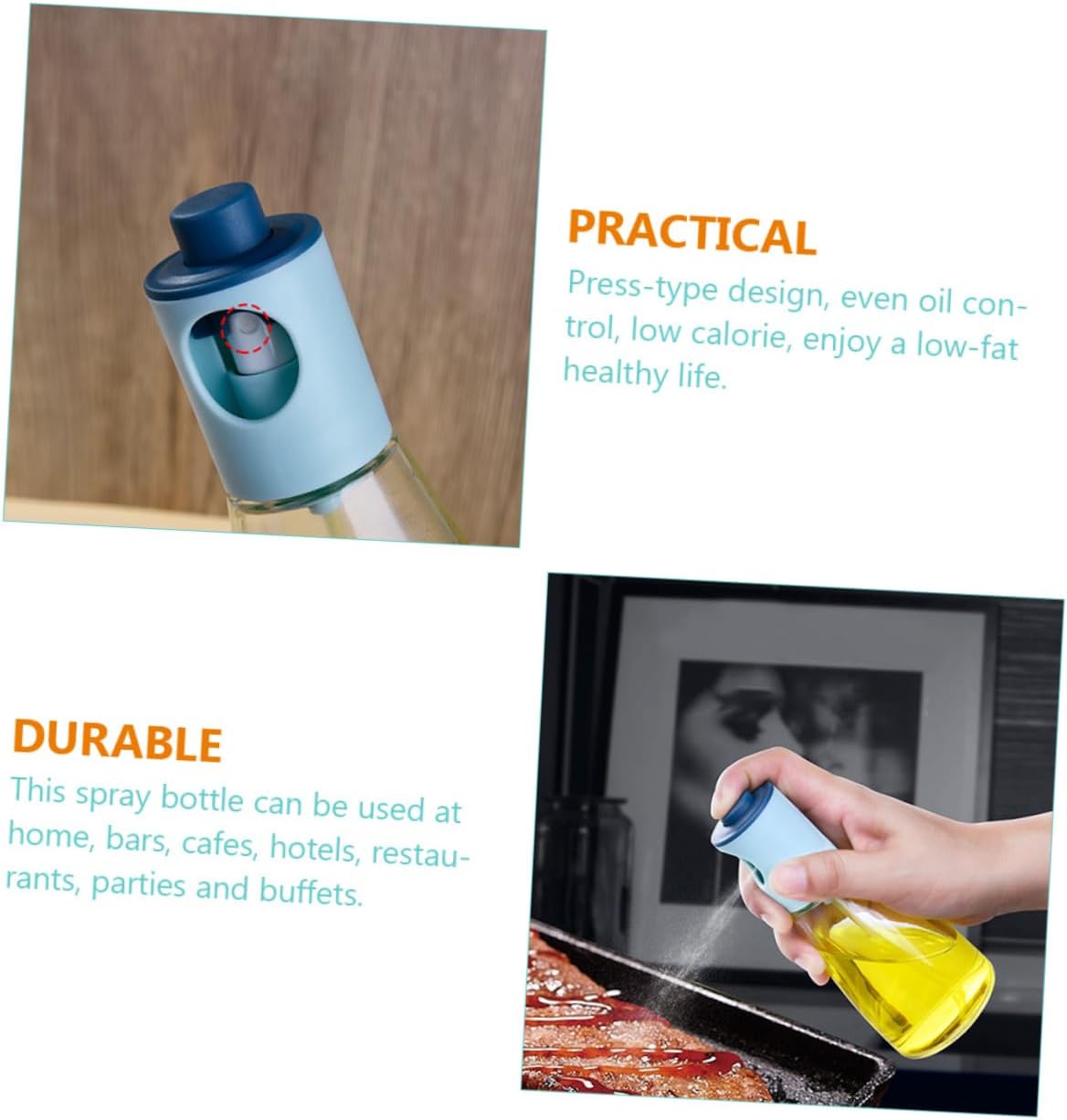 PRETYZOOM 2Pcs Olive Oil Spray Bottle Kitchen Glass Oil Dispenser Press Type Sprayer for Barbecue Salad and Air Fryer