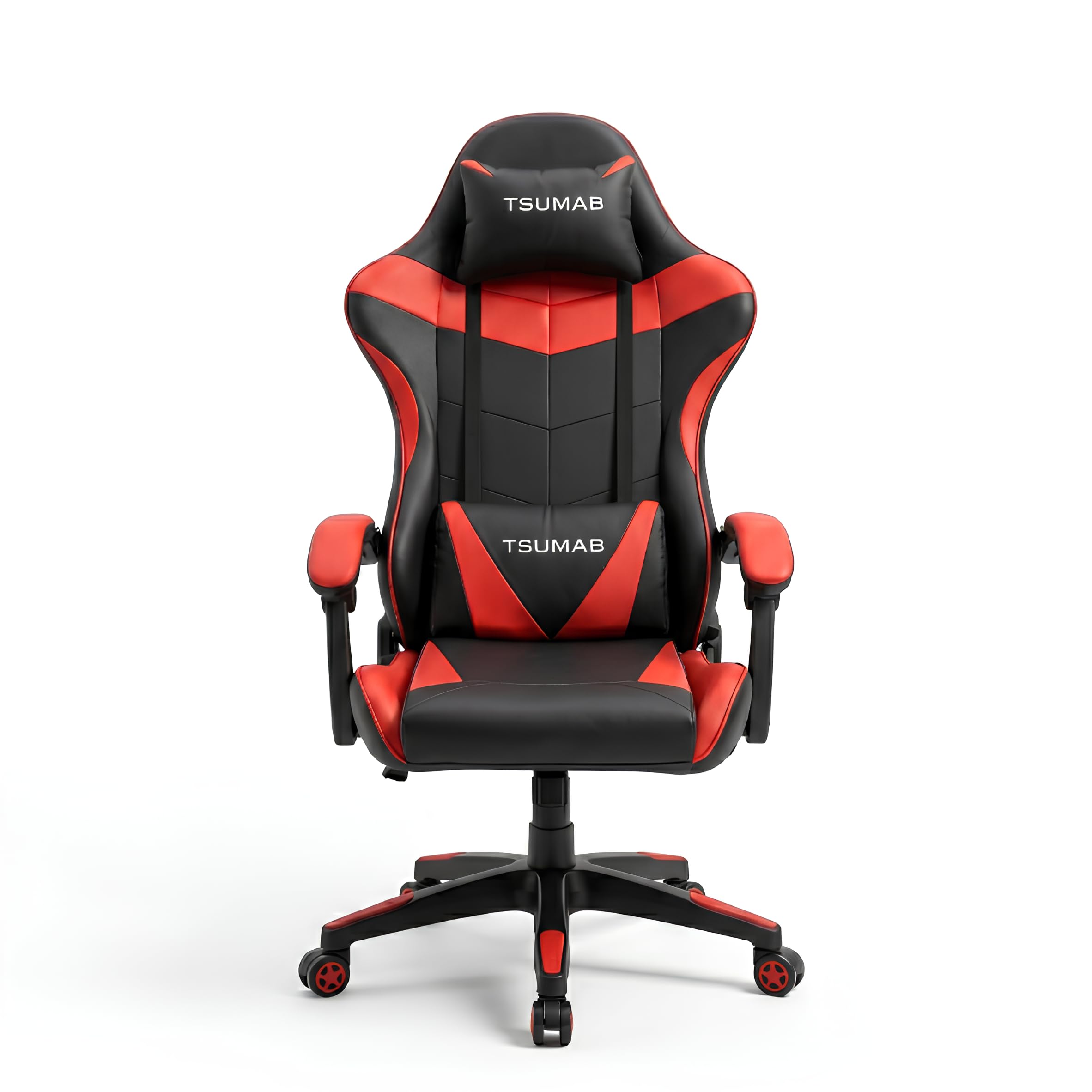 TSUMAB Ergonomic Gaming Chair for Office & Gaming, Reclining High Back Computer Chair with Lumbar & Neck Support, Adjustable Armrests, 360° Swivel Wheels – Red & Black
