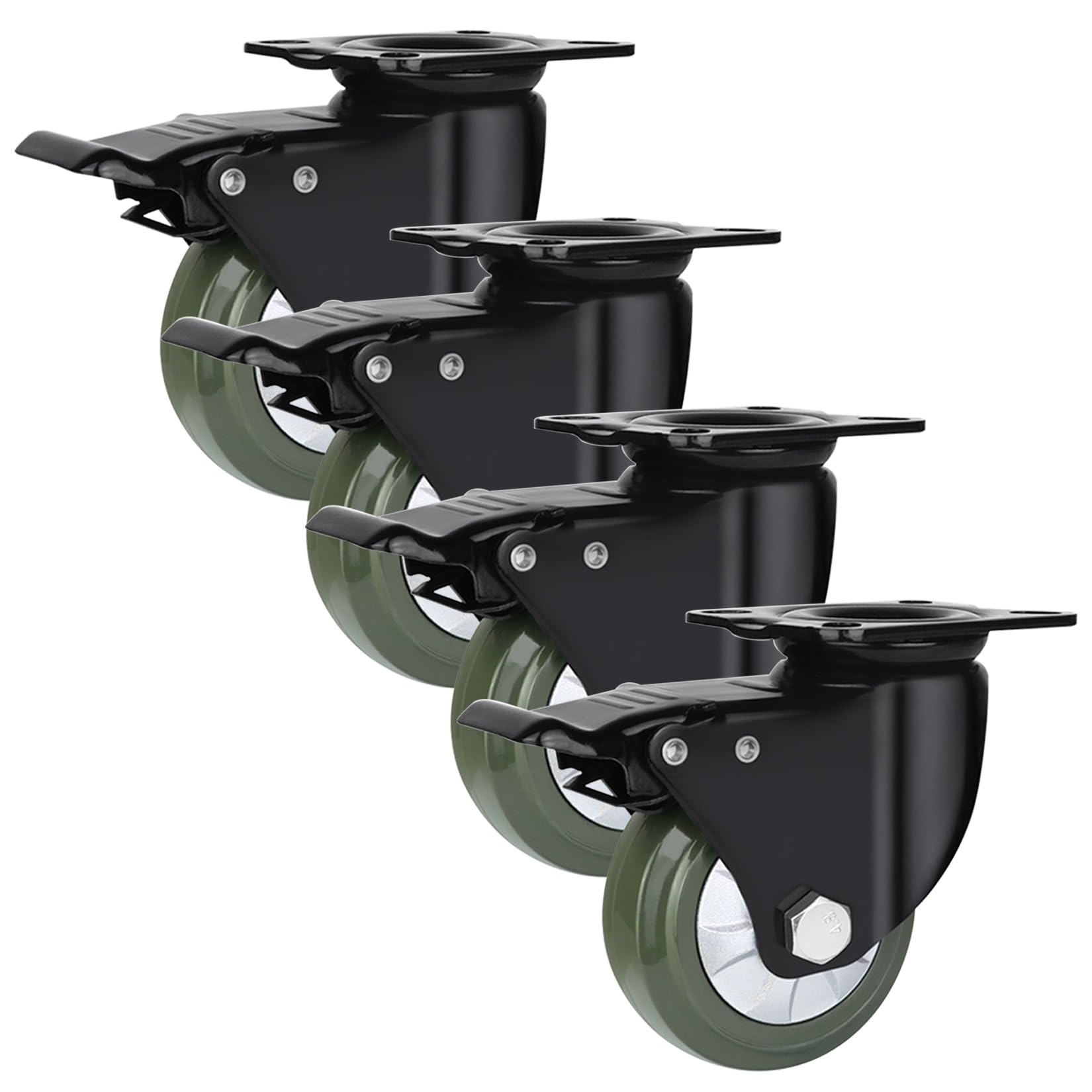 Schwerlastrollen Transportrollen 4er SET, 75mm 100mm 125mm 150mm Vollgummi Bockrolle, 360 Grad Drehbar Pannensichere Lenkrolle, Trolleys Ersatz Rollen Mit Bremse & Metallplatten ( Color : Swivel+Brake
