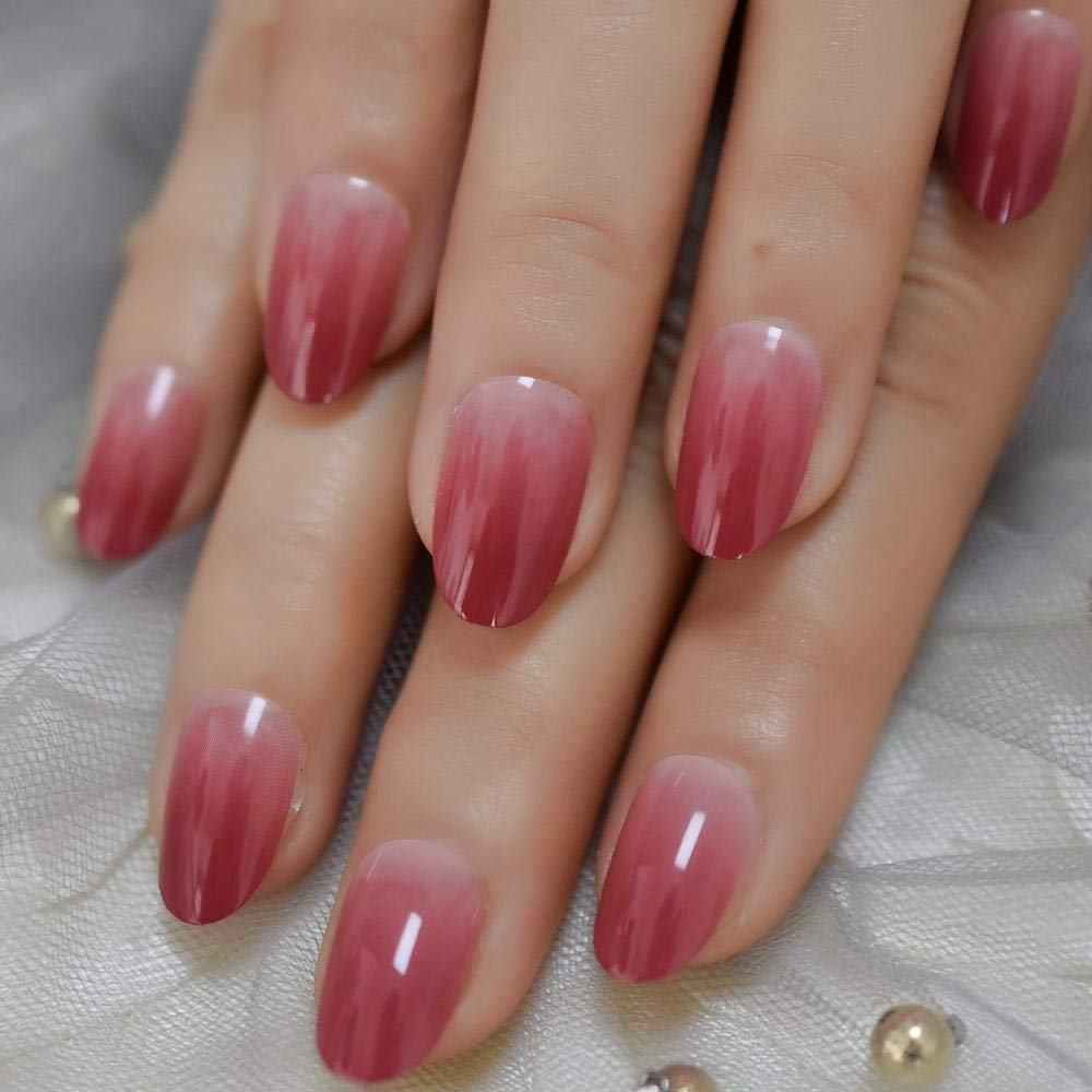 ACiyD Uñas postizas Oval Ombre Uñas postizas Medianas Berry Red Gradient Diseñado Nails Manicue Full Cover Nails