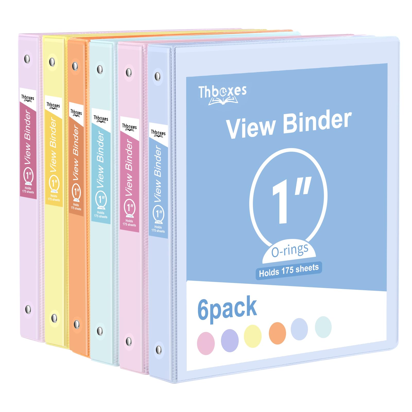 Lot de 6 classeurs à 3 anneaux de 2,5 cm avec 2 poches intérieures et superposition transparente, grande capacité, classeurs à anneaux ronds pour fournitures de bureau, école et la maison (6 couleurs)