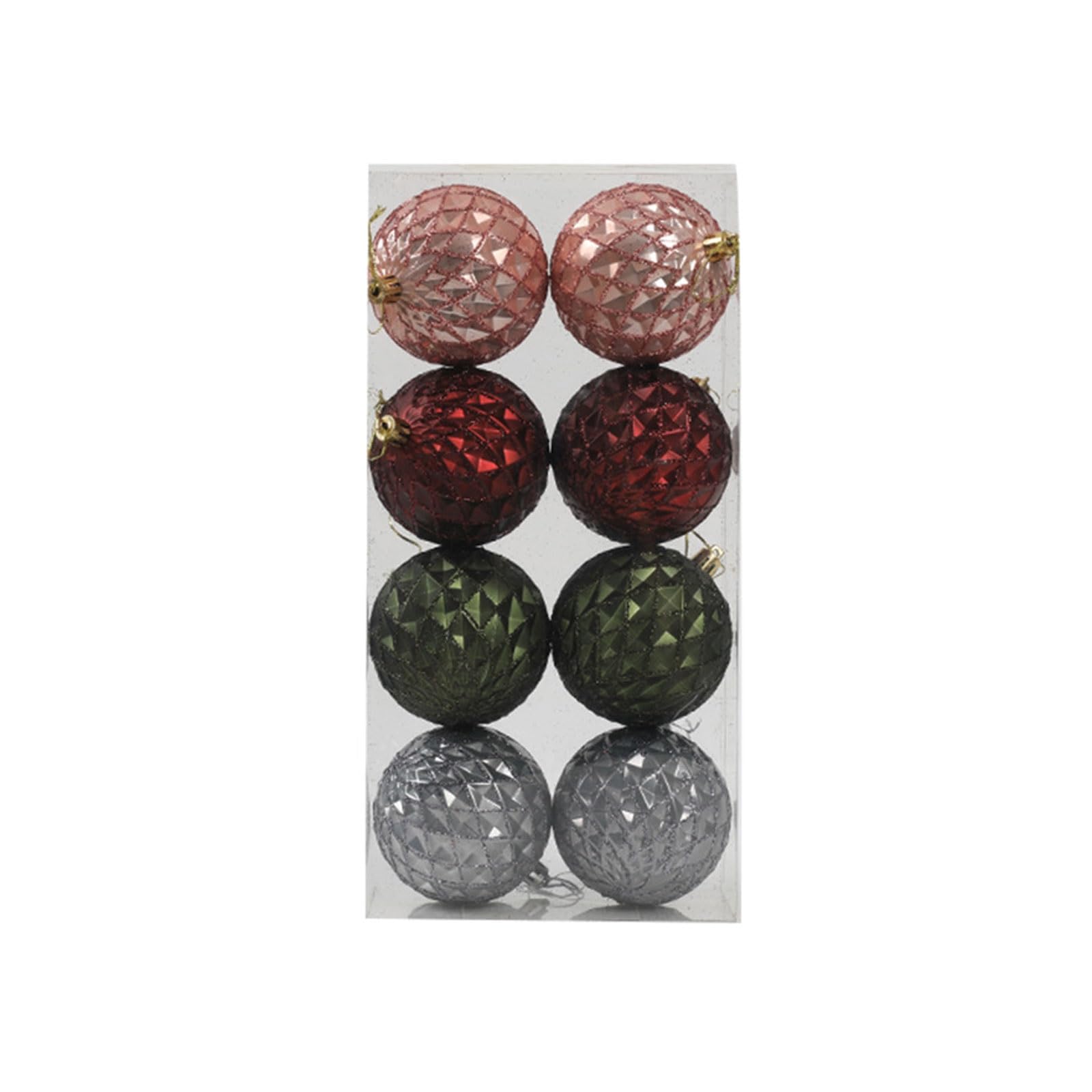 Boules de Noël incassables lot de 8 de 80mm rose rouge vert argent
