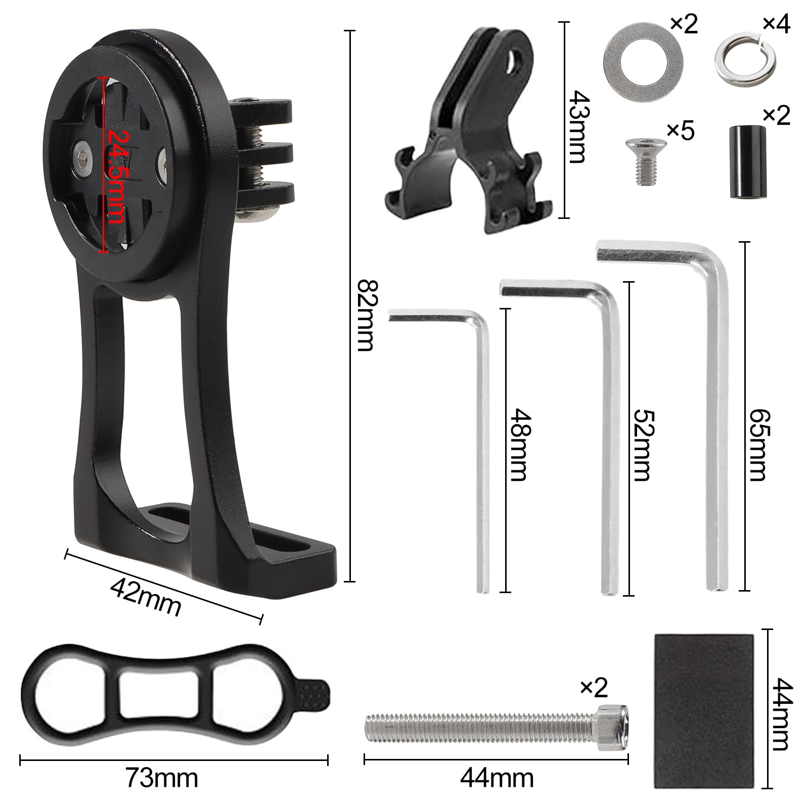 Aluminium fietshouder voor Garmin Edge 530 540 520 510 500 200 130 25 20 840 830 820 810 800 1000 1030 1040 Plus Explore 2 fietscomputer GPS fietshouder met licht Action Camera houder - zwart