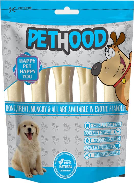 Image of 5 Inch Dog Chew Bones - Pack of 6 | Chewing Rawhide Bone | Flavoured Dog Treats for Adult Dogs | No Added Colour | Suitable for All Breeds (Chicken Flavour)