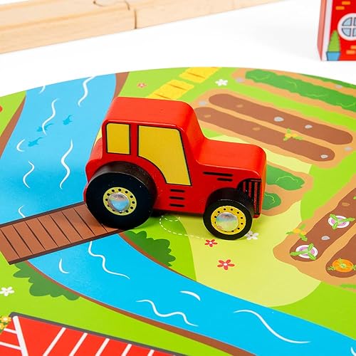 Miniatura 5 de Bigjigs Rail Juego de tren de madera de 80 piezas para carretera rural y ferrocarril, juego de tren para niños con 80 accesorios de tren Bigjigs