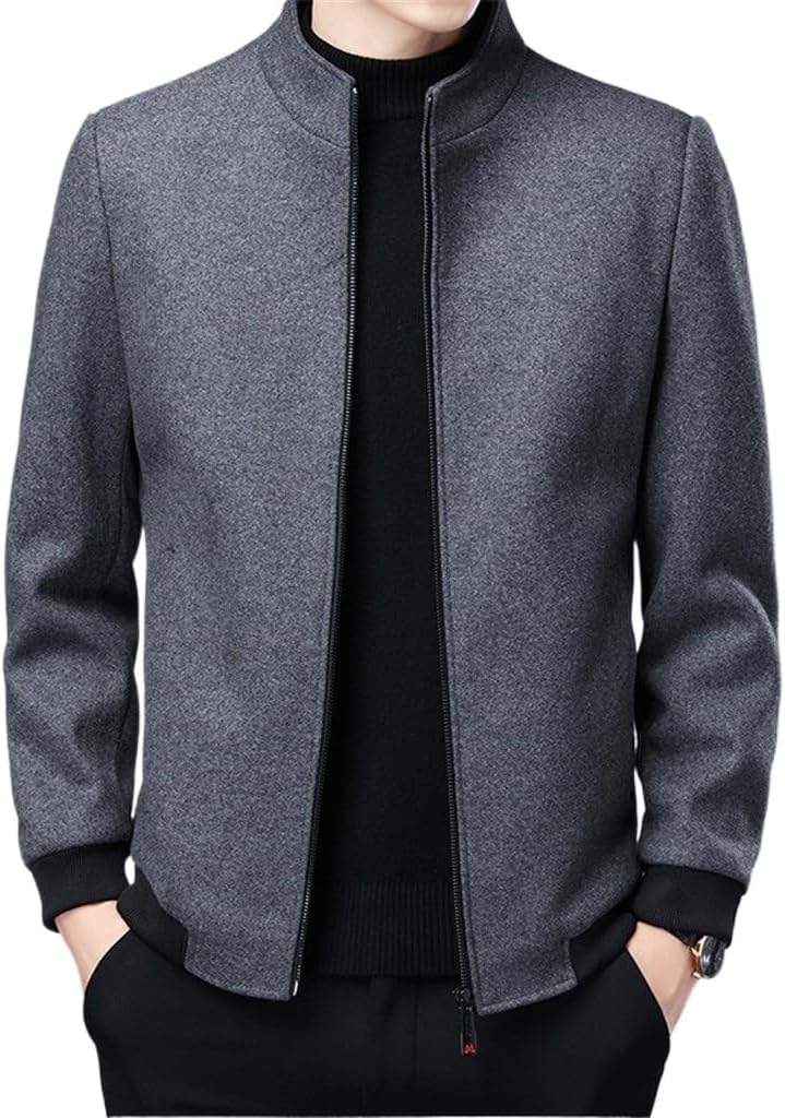 Men's Short Jacket Autumn and Winter Woolen Coat Middle-aged Wool Standing Collar