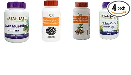 Patanjali Ayurveda Shatavar, Swet Mushli, Ashwagandha & Konch beej Churna Shuddh Combo, 100gm each