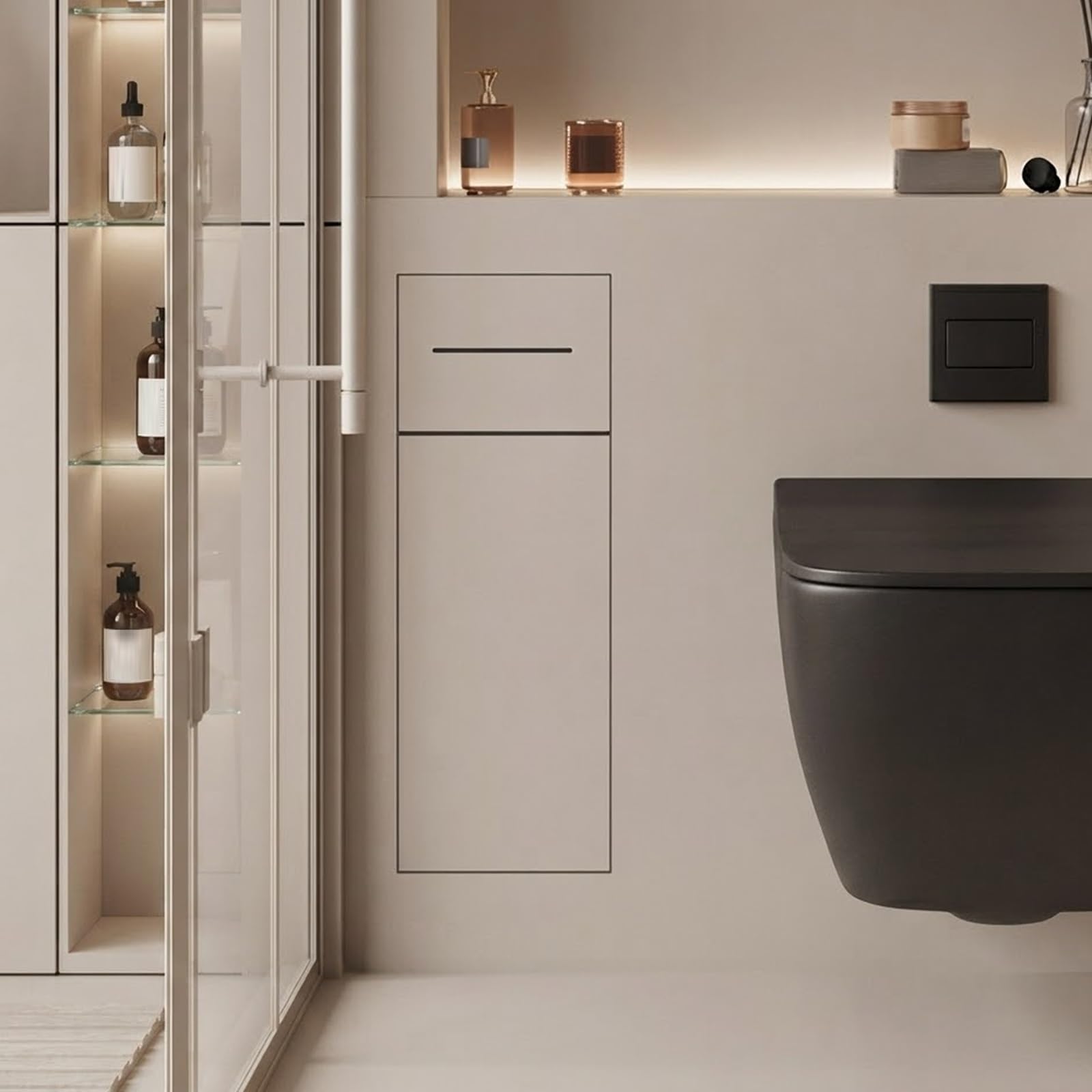 Nicho de Pared para alicatar, Portarrollos con Papelera Oculta, Mueble Empotrado de baño en Acero INOX 304, Diseño Minimalista 4-en-1