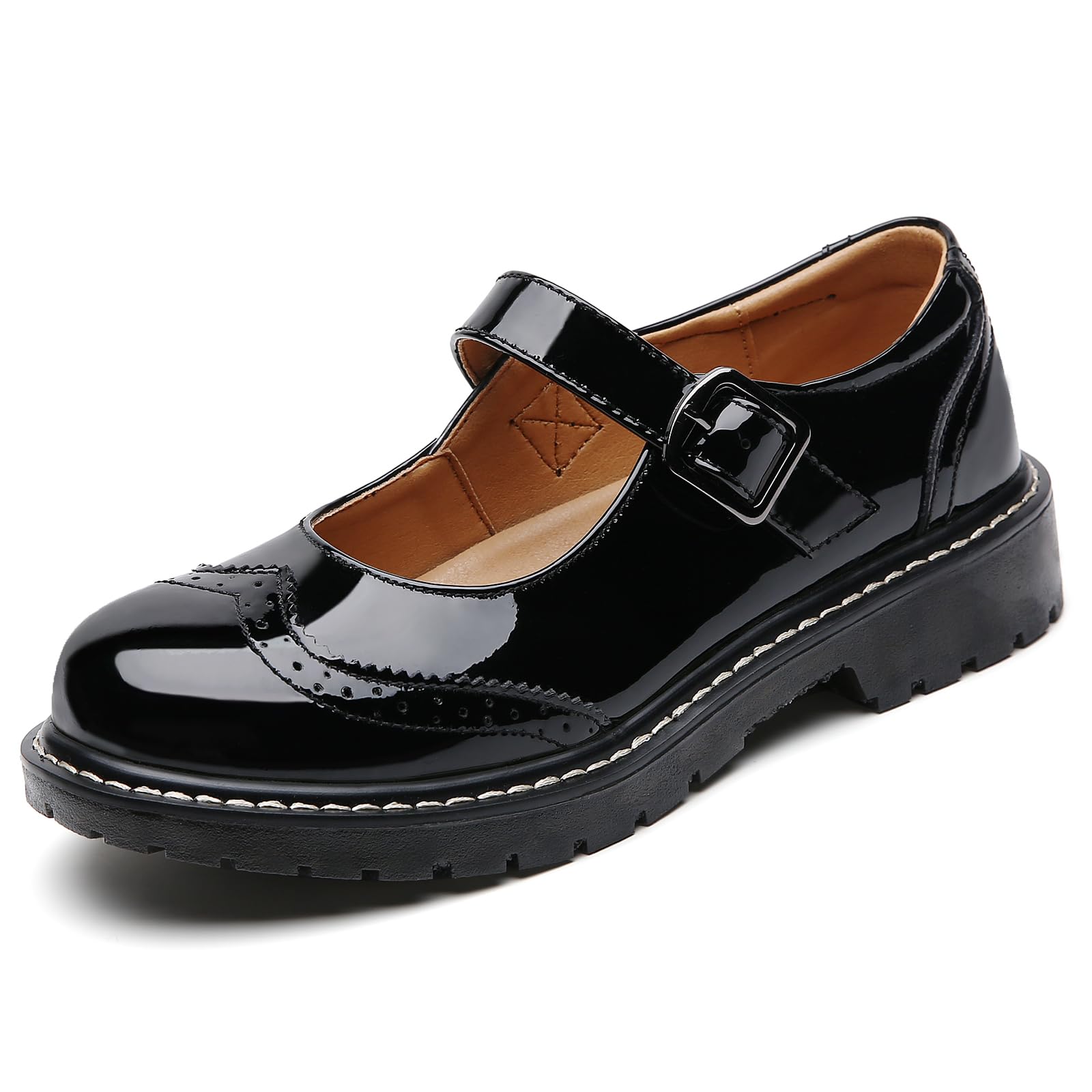 XMM Mary Jane Shoes Women Mary Janes Flats Ladies Oxford Shoes for Women Comfort Leather Round Toe Non-Slip Dressy Casual Cute Girls School Work Shoes