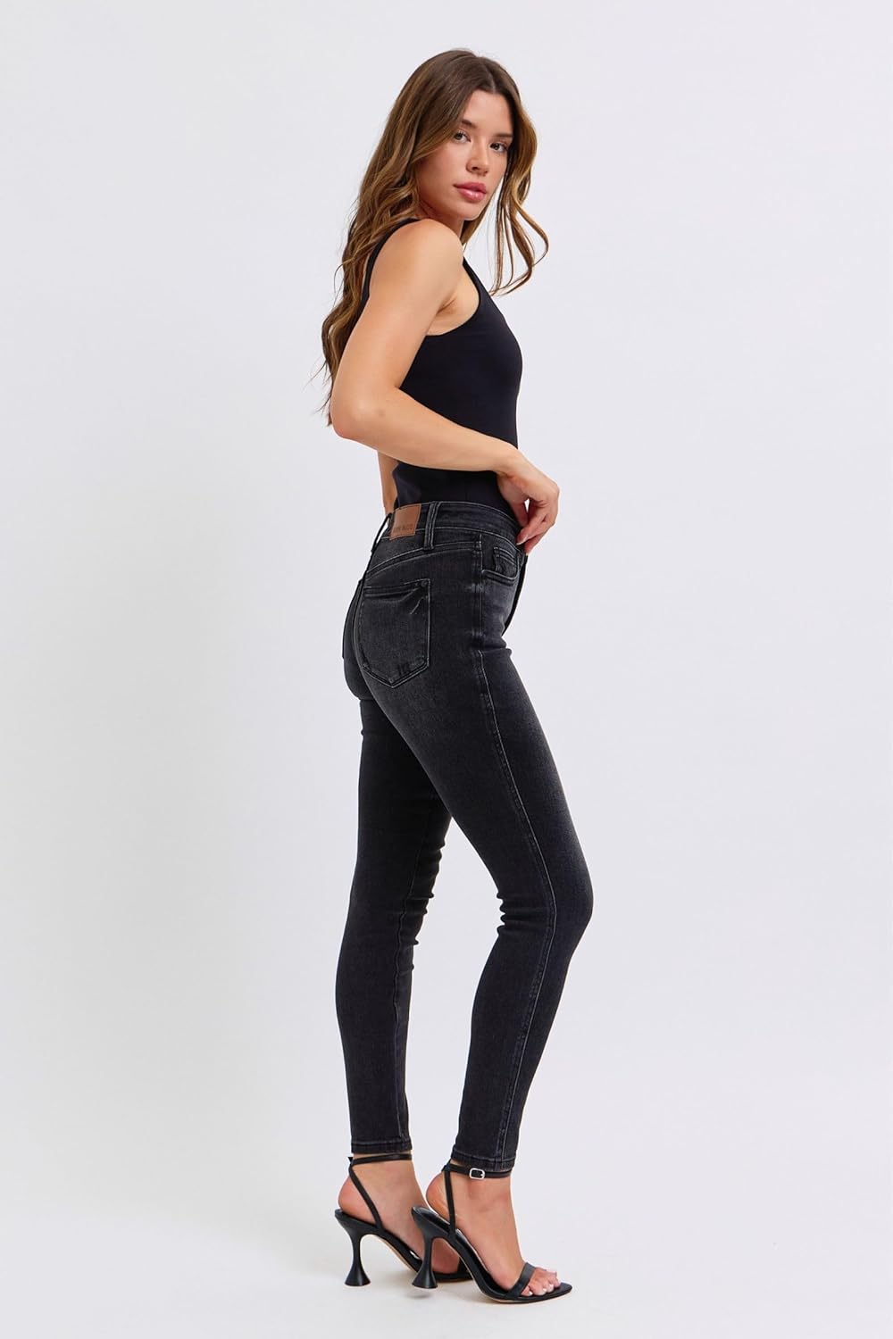 Judy Blue Black Color Mid Rise Tummy Control Skinny Jeans - High Waist, Comfortable Stretch and Flattering Fit - 88878 - Image 7