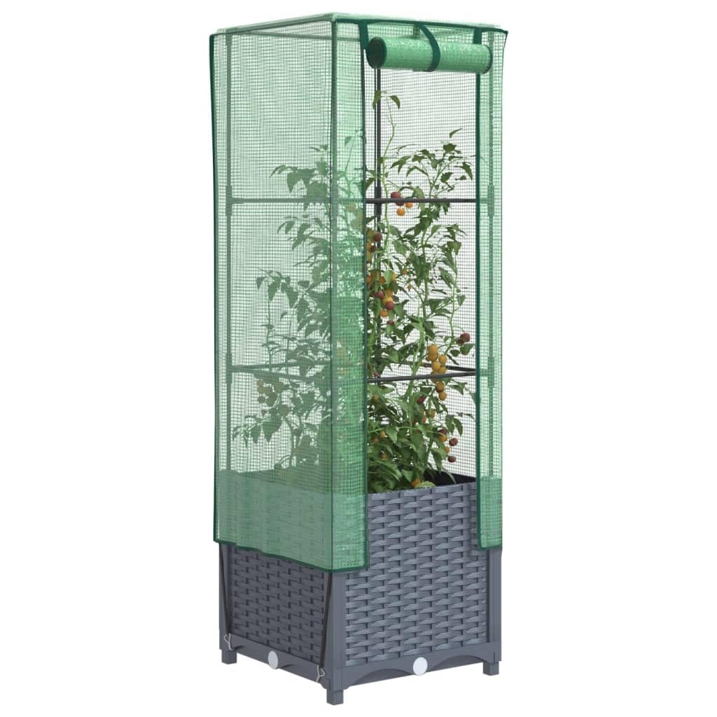 Homgoday Hochbeet mit Gewächshaus-Aufsatz Pflanzkasten Gemüsebeet Blumenbeet Blumenkasten Gartenbeet Pflanzbeet Frühbeet für Balkon Garten Terrasse Rattan-Optik 40x40x139 cm Dunkelgrau