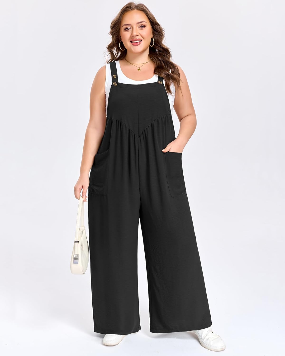 Moon Wood Plus Size Overalls for Women Loose Fit Wide Leg Jumpsuits Comfy Bib Overalls with Pockets for School Teacher - Image 5