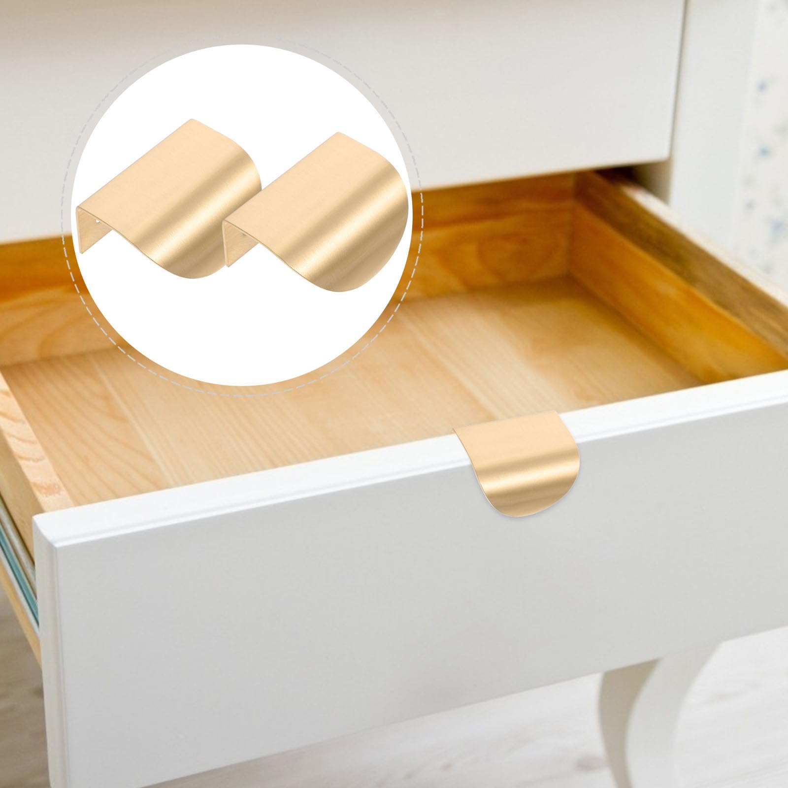 Veemoon Gold Edge Pulls Simple Gold Drawer Handles Cabinets Finger Tab Pull Brass European Furniture Handles for Drawer Cabinet - Image 4