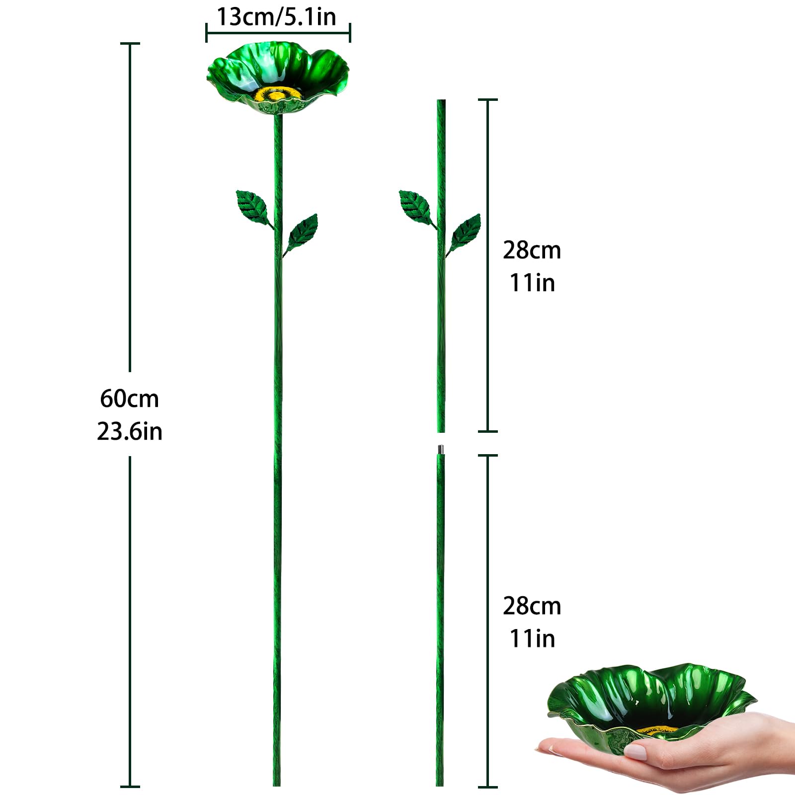 Baños de metal para pájaros para exteriores, baño de pájaros de jardín y comederos para pájaros con estaca de metal, comedero de colibrí para decoración de césped al aire libre (5 piezas)