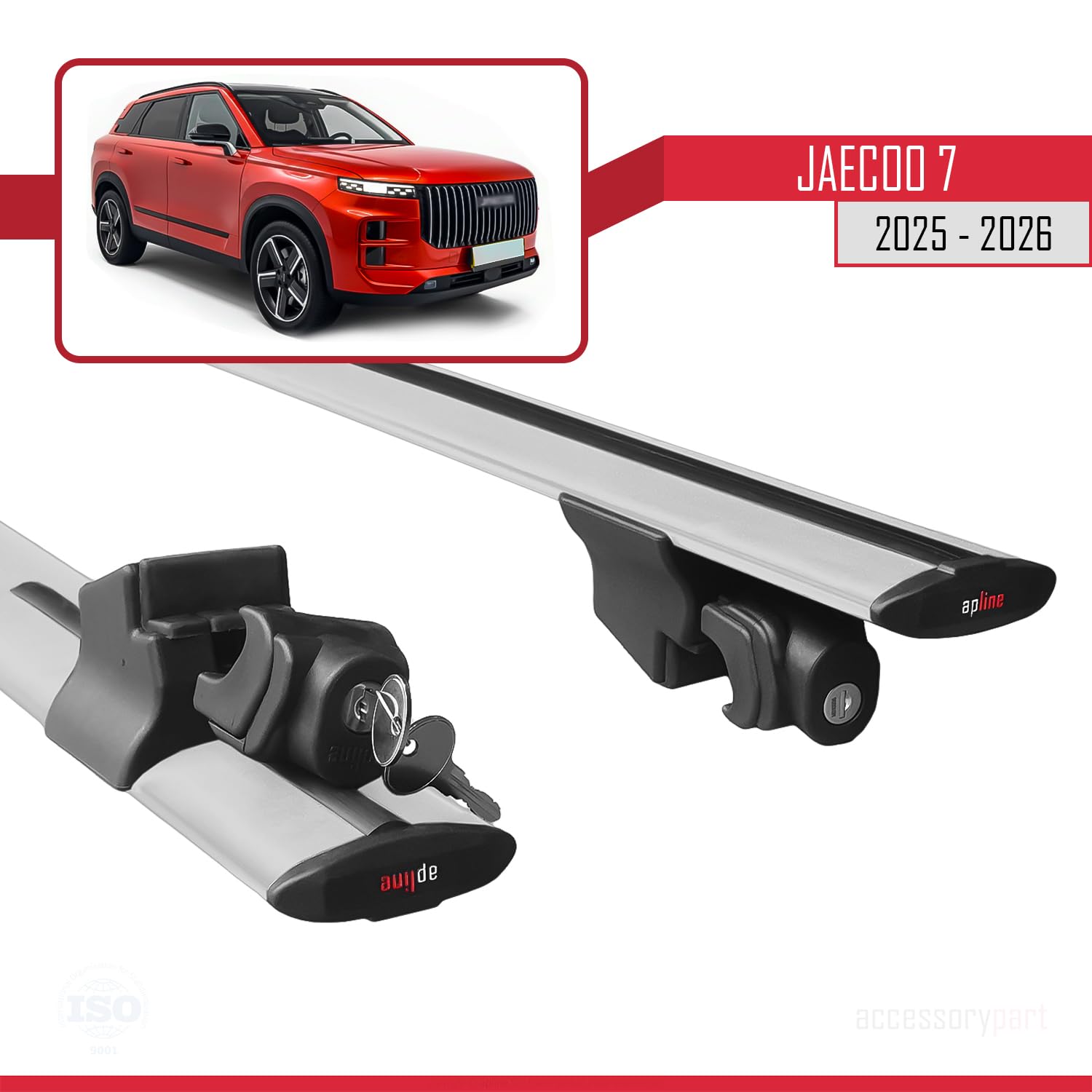 Compatible con JAECOO 7 (T1EJ) 2025-2026 Modelo Hook Barra de Techo Auto Portaequipajes Barras Transversales Gris Aluminio 2 Barras