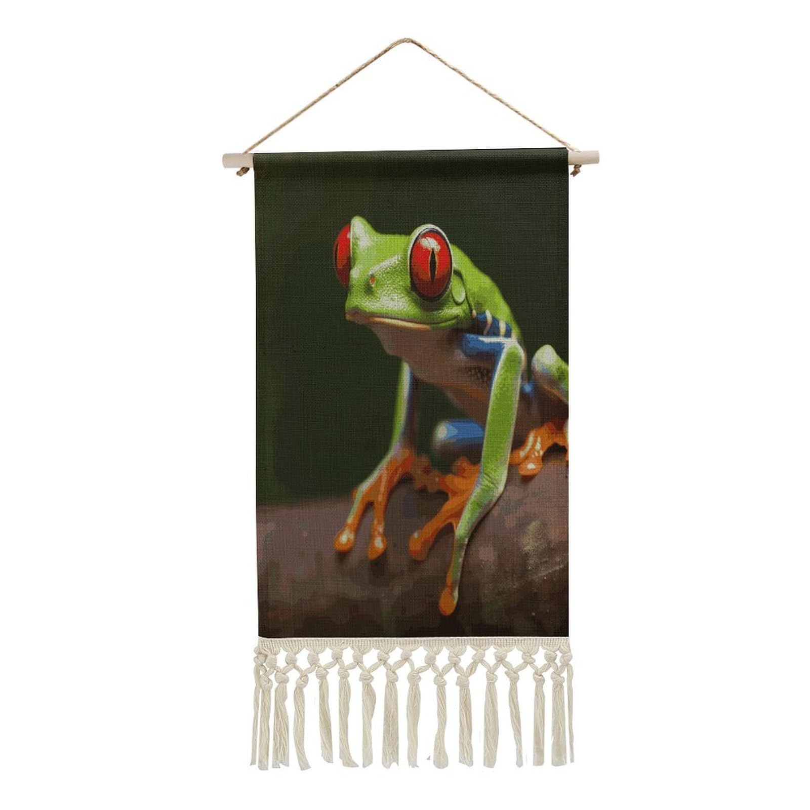 FekiLoot Red Eyes Tree Frogs Wall Art Print Decor Art Tapestry with Tassel Cotton Linen Hanging Poster Vintage Aesthetic Wall Art Poster Rustic Wall Art Decor for Home Bedroom Living Room Office