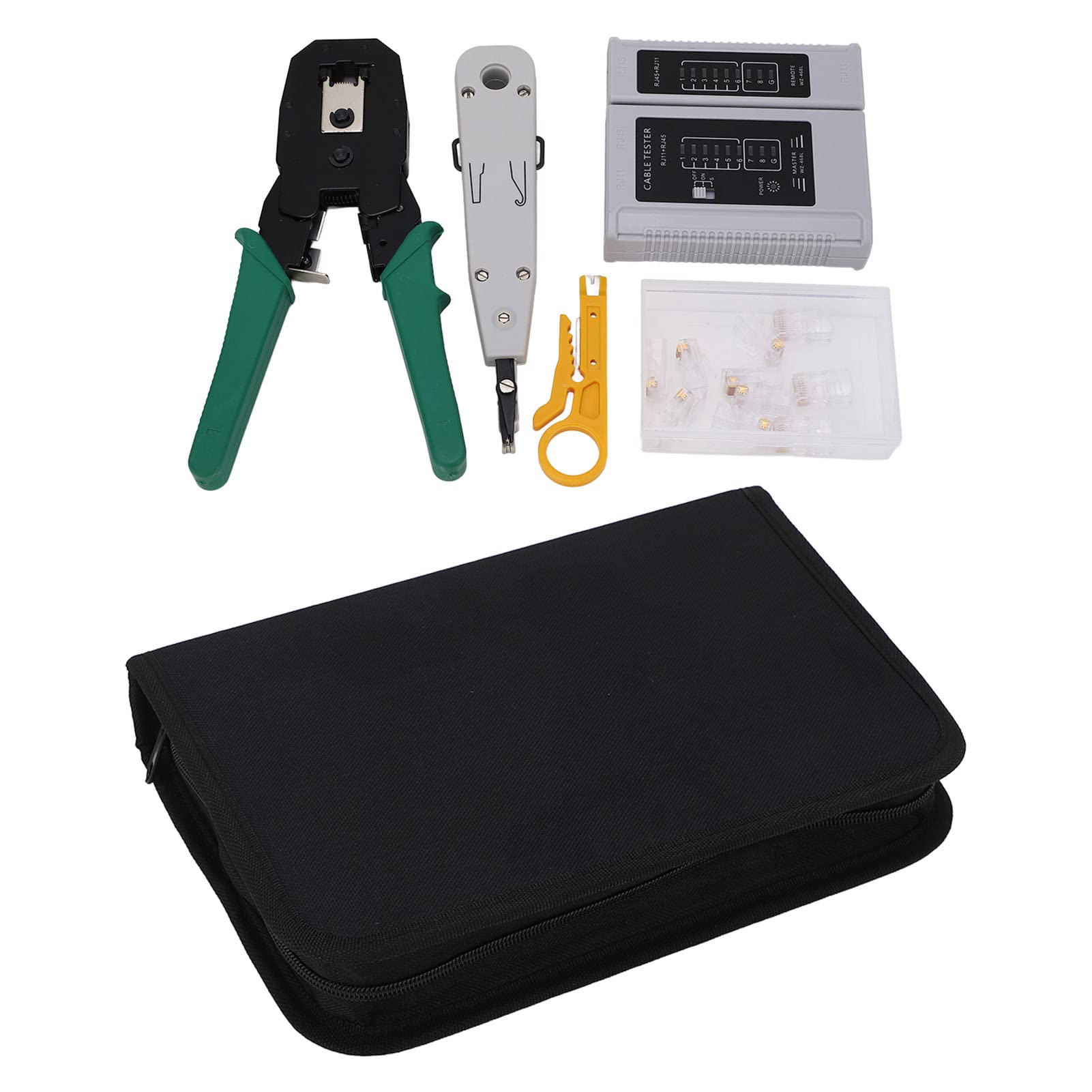 PolyGen Network Tool Kit Professionale 5 in 1 con crimpatrice per cavi Ethernet per RJ45 / RJ11 / Cat5 / Cat5e / Cat6, include tester per cavi di rete per cablaggio