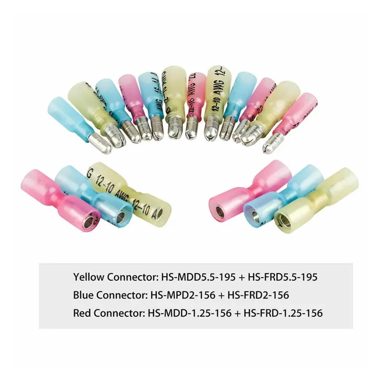 Set mit 60 Schrumpfverbindern, weiblich-männlich, für elektrische Kabel, Crimpklemmen, 10–22 AWG