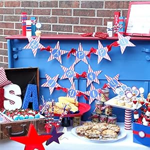 Red white and blue star wood sign decorations 4th of july memorial day patriotic party supplies table ideas  urban country home decor