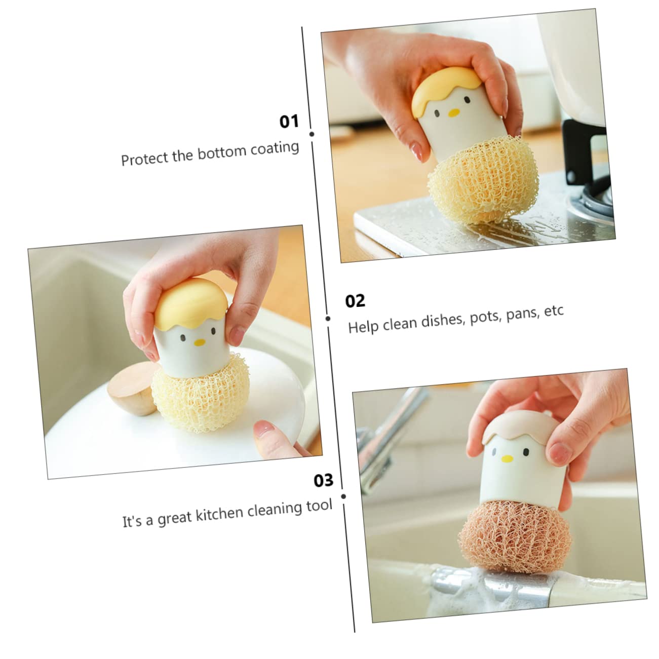 3 Series Cepillos De Limpieza para Cocina Herramientas Prácticas para Fregar Platos Cepillos De Cocina con Cabeza Reemplazable Y Diseño Adorable para Limpieza De 2 Piezas X 3