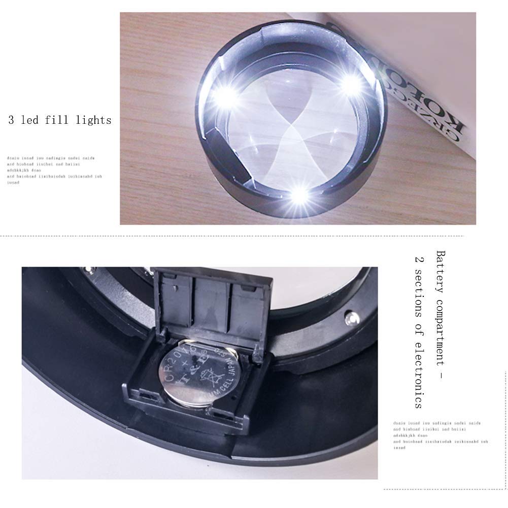 Lupa de sobremesa de 5 aumentos de gran tamaño, con 3 luces LED, lupa pisapapeles de escritorio, fácil de usar, compatible con placa de ancianos Lucky Star