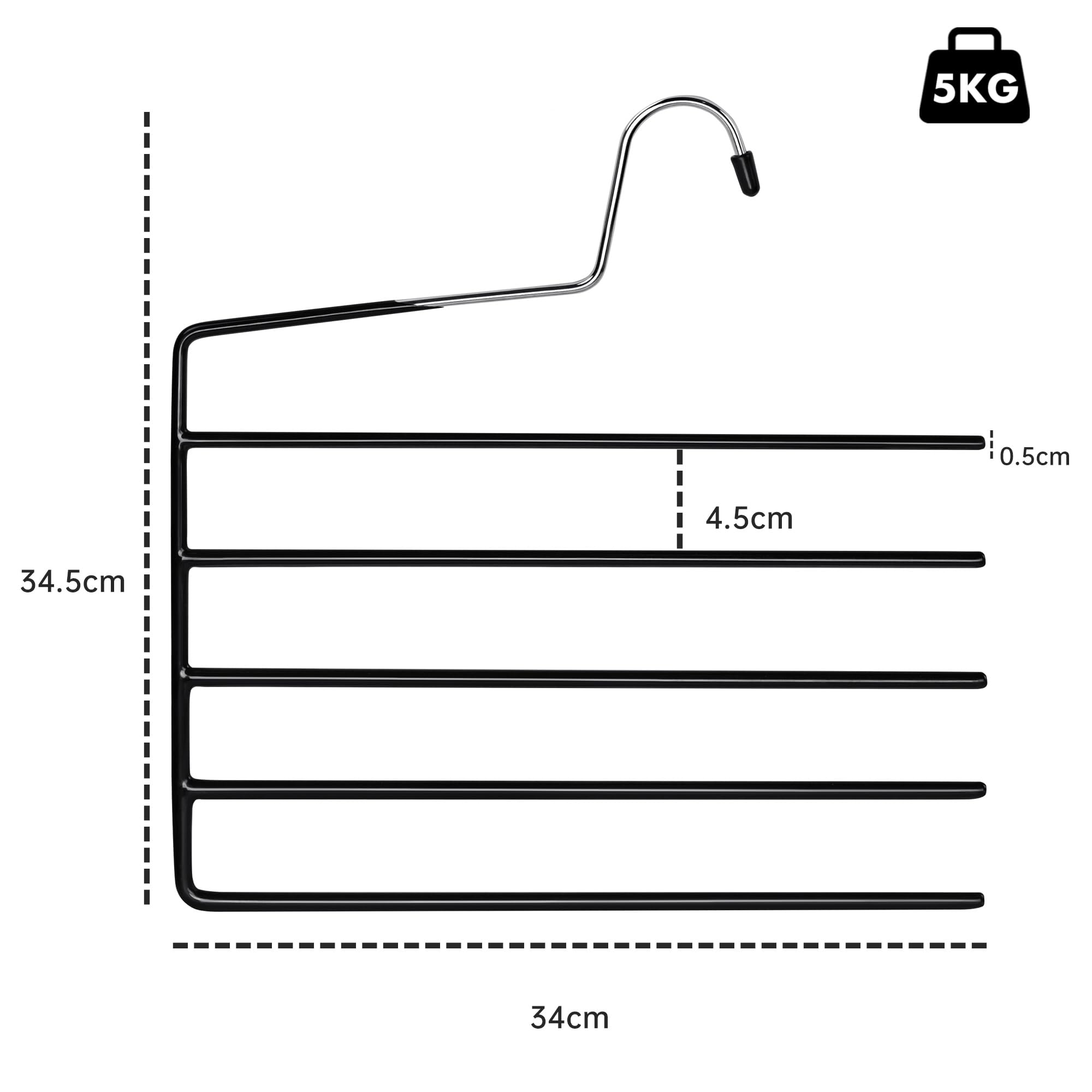 Pack de 4 Perchas para Pantalones, Percha múltiple, 5 Niveles, Ahorrar Espacio, Organizador Perchas, Antideslizante, para Ropa, Vaqueros, Corbatas, Bufandas, Vestidos, Toallas