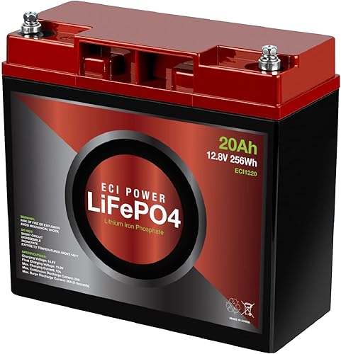 ECI Power Batería recargable LiFePO4 de litio de 12 V y 20 Ah de ciclo profundo 2000-5000 ciclos de vida y 10 años de vida útil BMS integrado