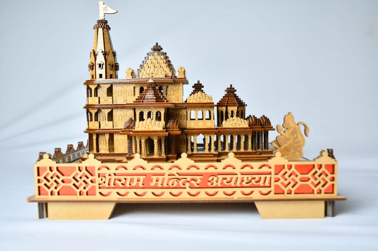 Ayodhya Ram mandir Miniature in Wood(MDF) with Multicolor Lighting