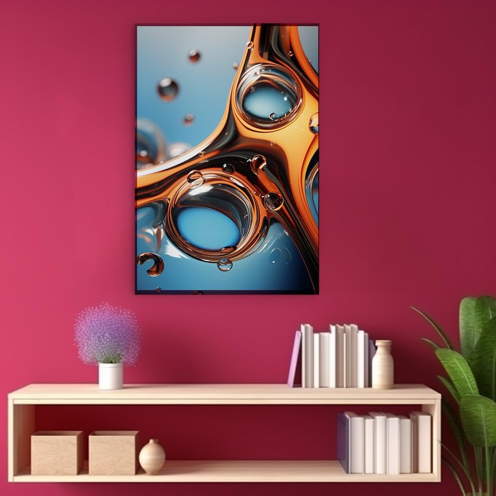 Canvas for Living room. Interwoven Complexity: A Fusion of Metallic Orange Geometry Against a Soothing Blue Gradient, 27 x 18 inch Canvas Wall Art - Ready to Hang