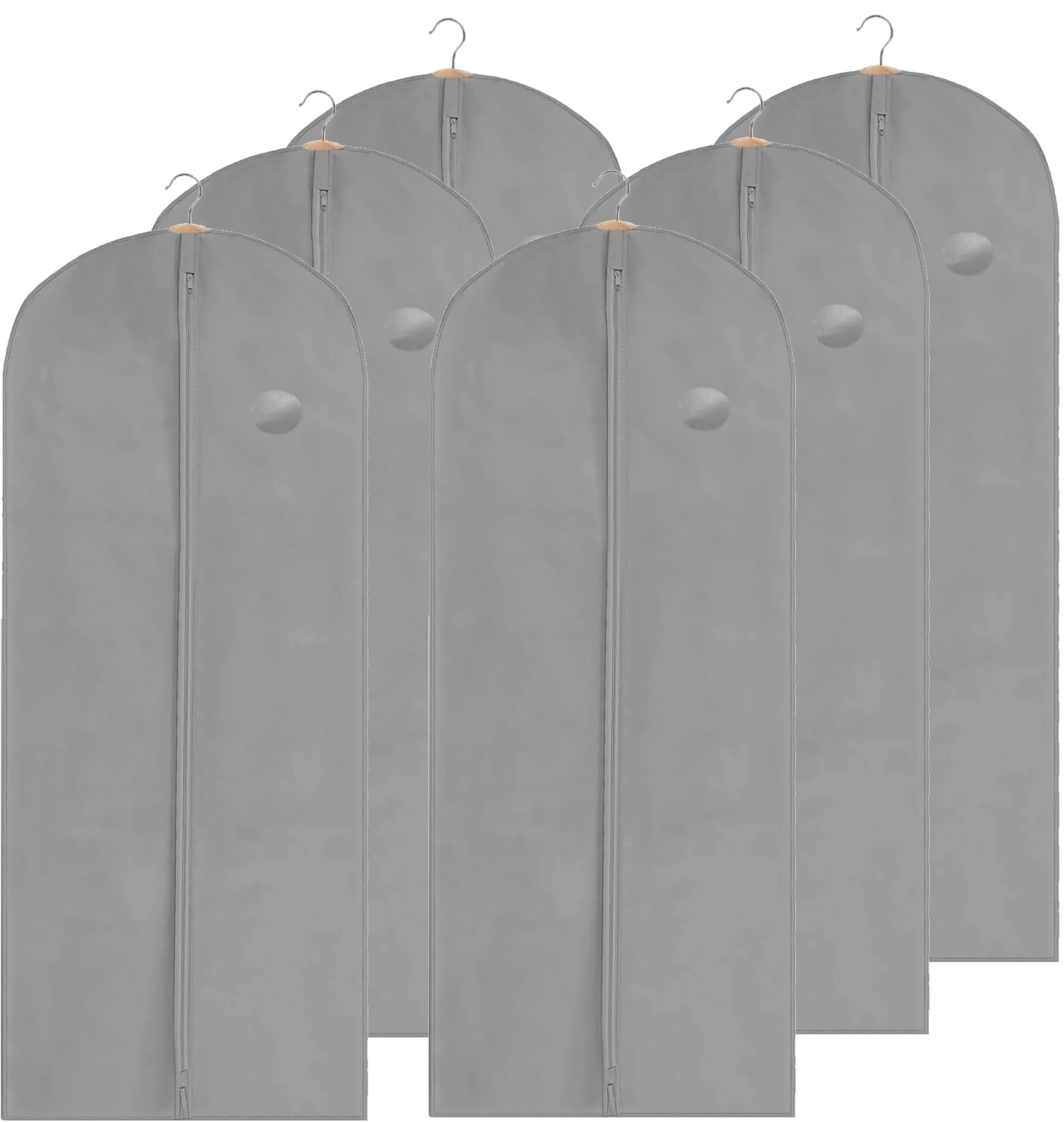 Long Garment Bag, Grey Dress Cover, 6 Pack, 60cm x 150cm, Clothing Storage Bags, Travel, Weddings, Suits, Dresses