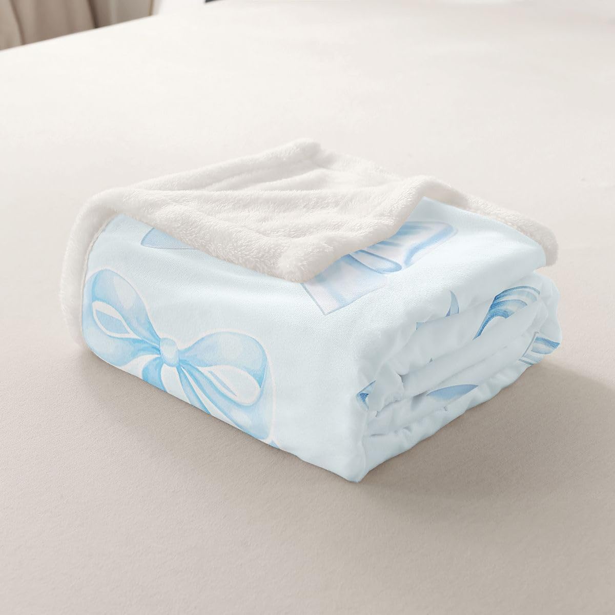 Feelyou Kawaii Blue Bow Fleece Throw Blanket Personalized Initial D Sherpa Blanket Plush Fuzzy Monogrammed Twin 60"x80" Cute Coquette Bow Knot for Bed Couch Chair Living Room Bedroom Decor image 4