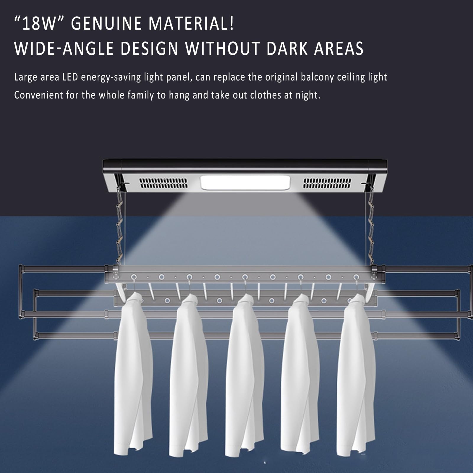 Cedoto elettrico a soffitto Creatrice di asciugatura con luce remota e LED, linea di lavanderia retrattile, lega di alluminio di carico di 45kg, altezza regolabile per il balcone, organizzatore di spa