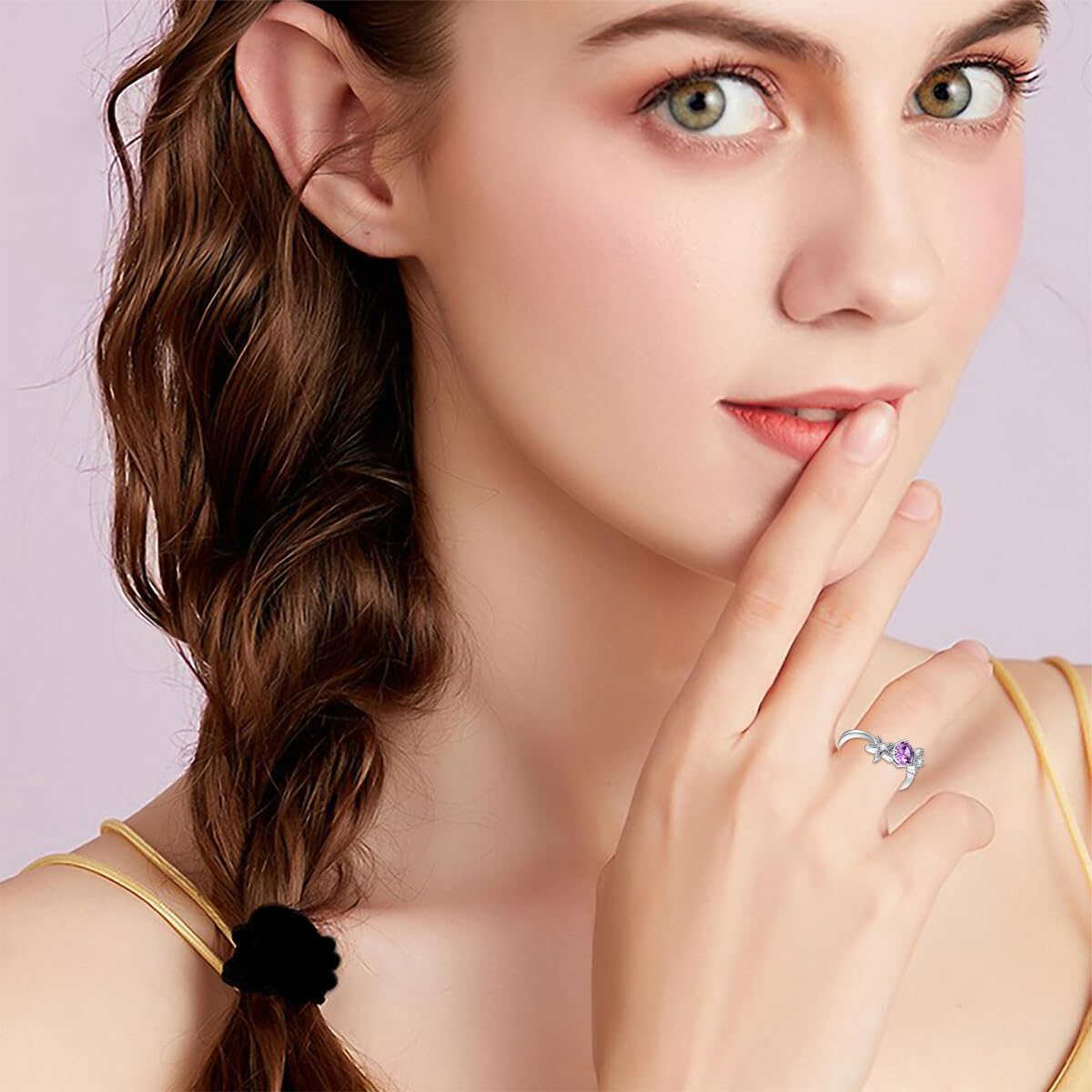 Amethyst Ring 925 Sterling Silver Starfish Accent Birthstone Rings for Women - Image 4