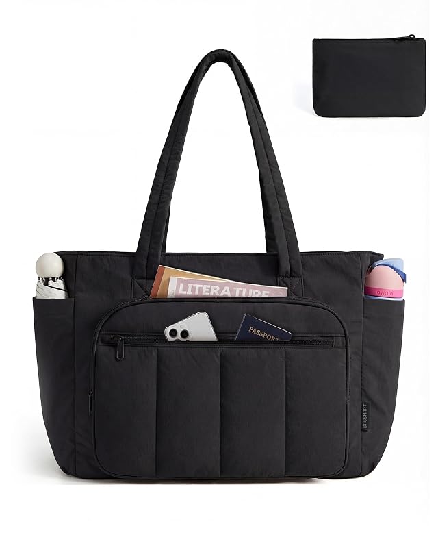 BAGSMART Tote Bag for Women 2 Set Puffer Tote Bag with Zipper Quilted Nurse Handbags for Work Travel