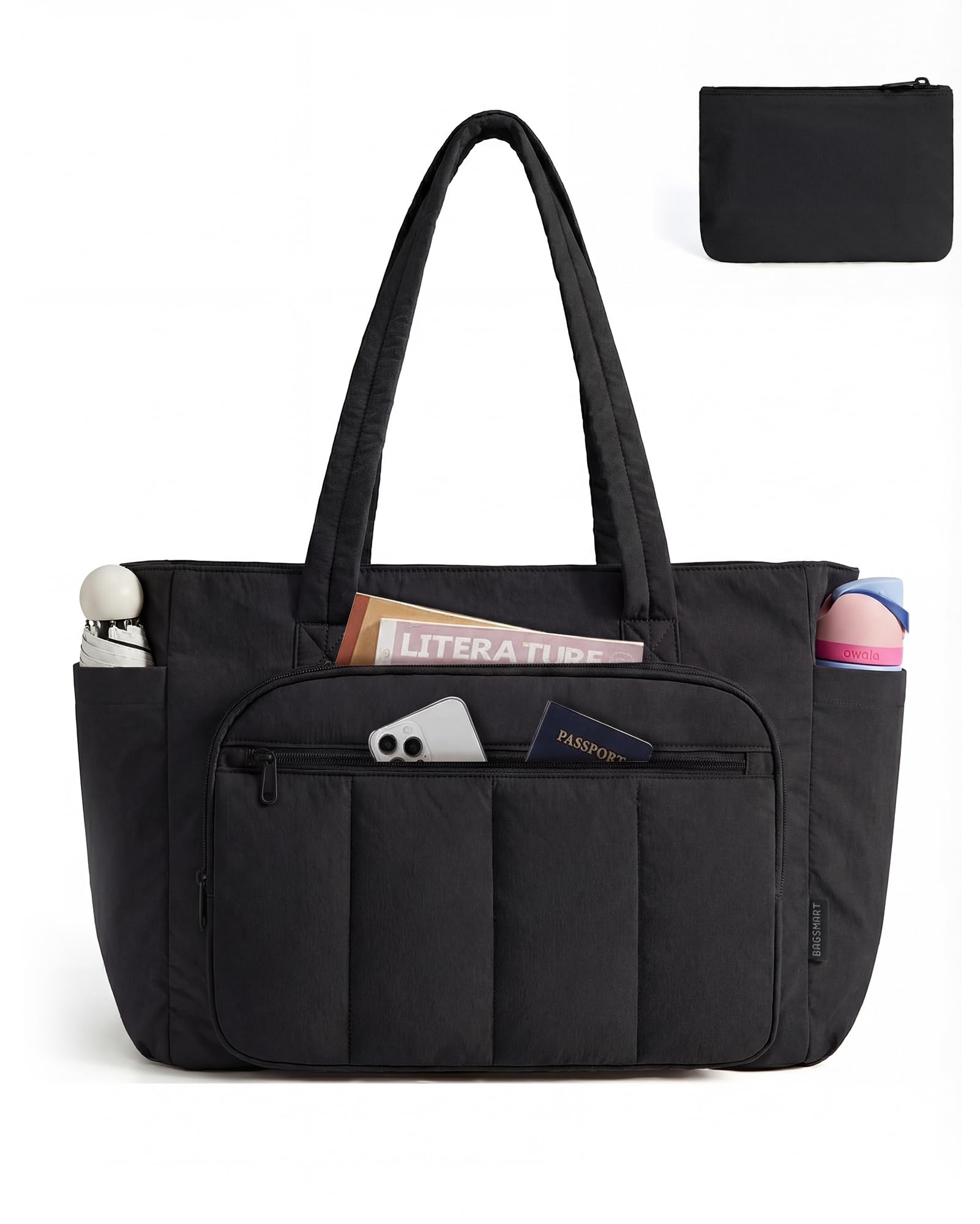 BAGSMART Tote Bag for Women 2 Set Puffer Tote Bag with Zipper Quilted Nurse Handbags for Work Travel