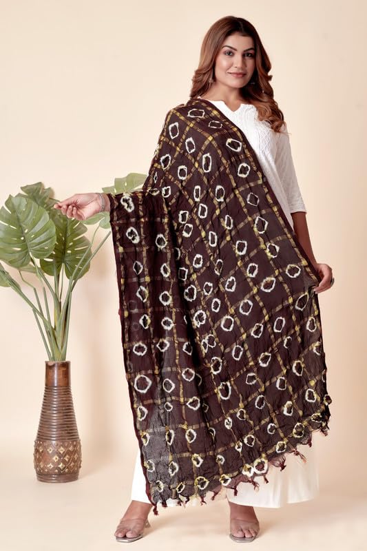 Image of Women Bandhani Dupatta | Traditional Chunri Print with Decorative Border | Lightweight Ethnic Stole for Festive and Wedding Wear