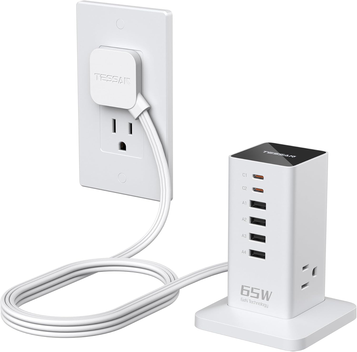 USB Charging Station for Multiple Devices PD 65W, TESSAN 9-in-1 USB C Charger Block for iPhone 17/16/15, MacBook, Tablet, Type C Desktop Charger with 3 AC, Home Travel Office Accessories, White USB Charging Station for Multiple Devices PD 65W, TESSAN 9-in-1 USB C Charger Block for iPhone 17/16/15, MacBook, Tablet, Type C Desktop Charger with 3 AC, Home Travel Office Accessories, White