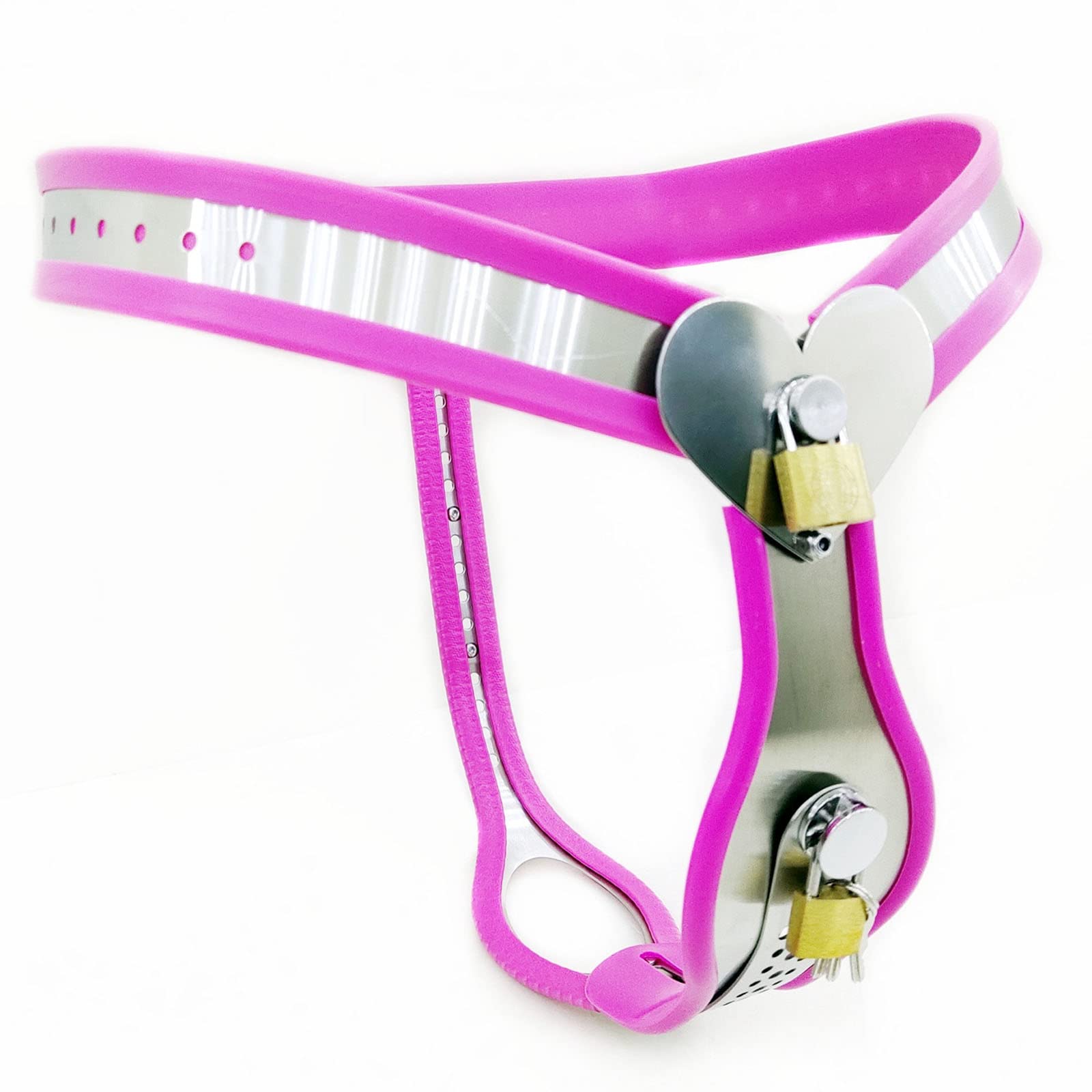 Cintura di Castità per Donna con Plug Vaginali E Anali Rimovibili, Cintura di Castità in Acciaio Inossidabile per Donna, Dispositivo di Castità Bondage Set Giocattoli BDSM Estremi,120~145cm,Pink