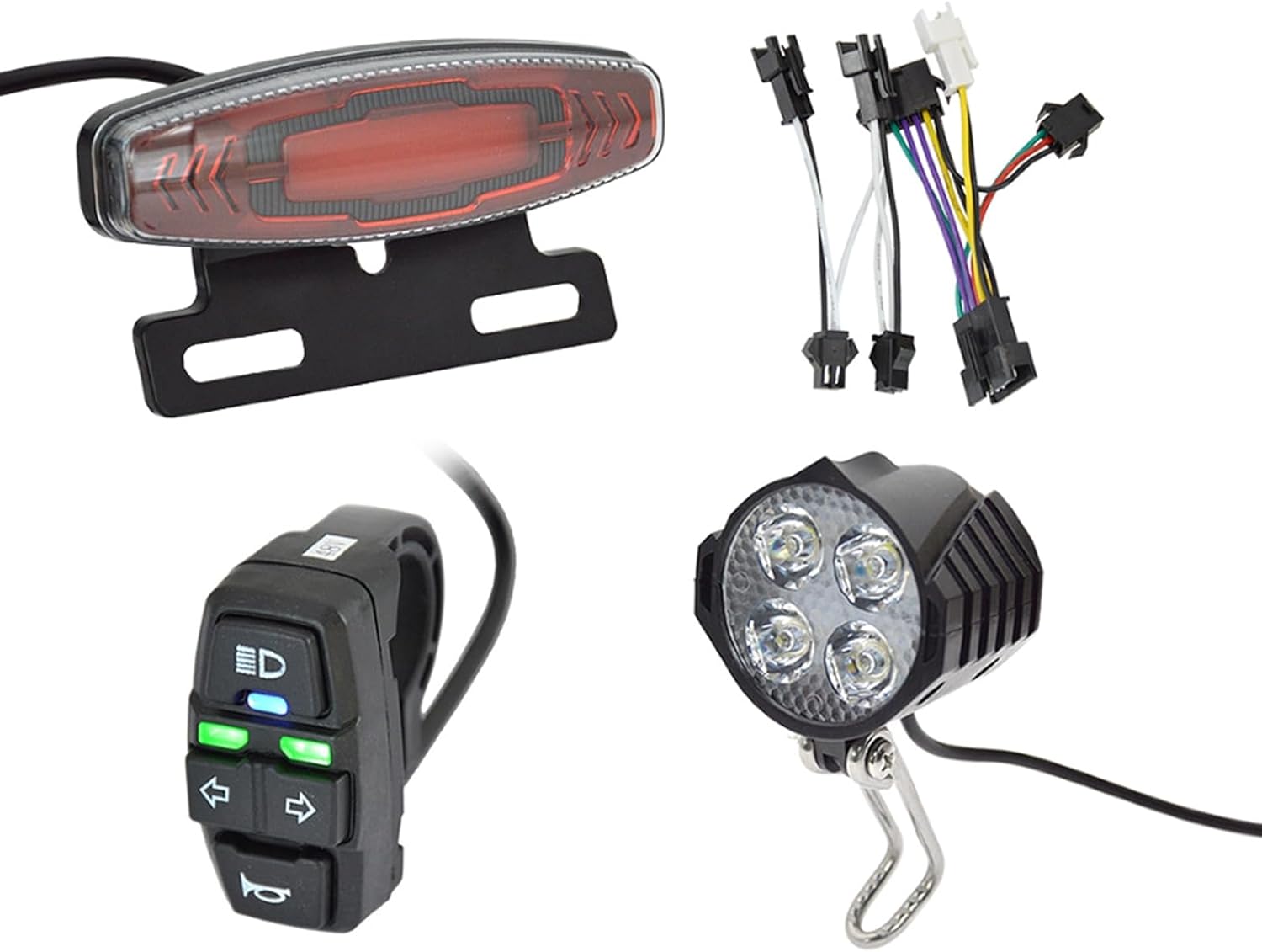 Ebike Headlight and Tail Light Sets,24-48V Ebike Turn Signal Kit,E-Bike Front Rear Warning Lights with Switch for Electric Bike