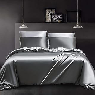 Satin Bed Linen 200 x 220 cm Dark Grey Light Grey Reversible Bed Linen Satin Smooth…