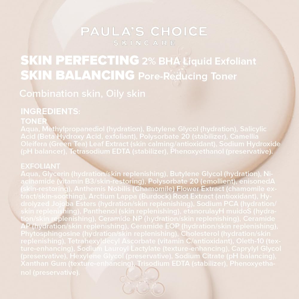 Paula's Choice PRZYWRÓĆ + WYCZYŚĆ - SKIN BALANCING Toner & 2% BHA Liquid Exfoliant - Odblokowuje Pory i Usuwa Zaskórniki - z Kwasem Salicylowym i Witaminą B3 - Skóra Mieszana i Tłusta