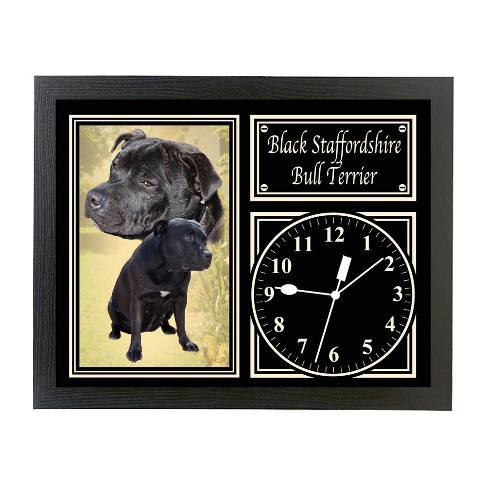 Personalised Gift Products Black Staffordshire Bull Terrier Staffy Dog Breed Gift Clock